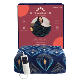 Dreamland 16960 Heated Throw Balnket Intelliheat Velvet Plush Patterned Blue