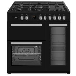 NewWorld NW91DF3BL 90cm 3 Cavity Dual Fuel Range Cooker A Rated Black