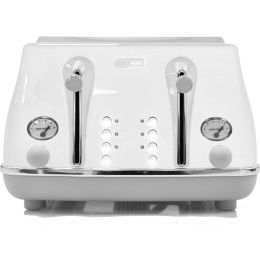 De'Longhi CTOC4003.W 4 Slice Toaster 1800W Icona Capitals with Defrost Function