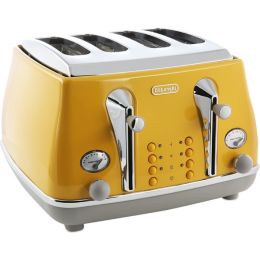 De'Longhi CTOC4003.Y 4 Slice Toaster Icona Capitals 1800W Defrost Function