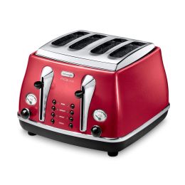 De'Longhi CTOM4003R 4 Slice Toaster with Defrost Function Micalite 1800w Red