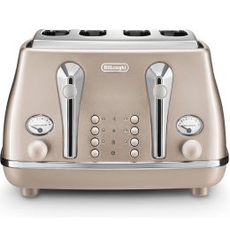 De’Longhi CTOT4003.BG 4 Slice Toaster Icona Metallics Defrost Function Beige