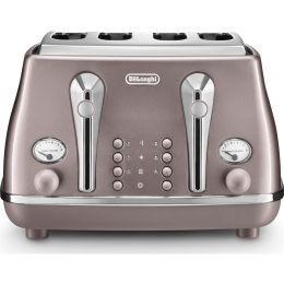 De'Longhi CTOT4003.PK 4 Slice Toaster Wide Slots Icona Metallics - Violet