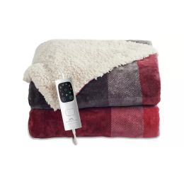 Dreamland 16773 Sherpa Heated Overblanket Single Electric Blanket Tartan Check