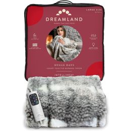 Dreamland 16893 Heated Blanket Luxury Fallow Deer Faux Fur Throw Hygge Days Grey
