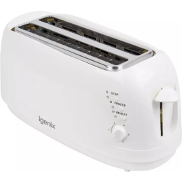 Igenix IG3020 4 Slice Toaster 2 Long Slots Adjustable Browning Control White