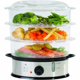 Wilko 0511030 Food Steamer 3 Separate Tiers Rice Bowl 9L Combined Capacity 1200W