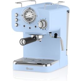 Swan SK22110BLN Retro Pump Espresso Coffee Machine with Milk Frother 1.2L Blue