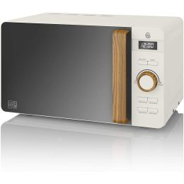 Swan SM22036WHTN Nordic Digital Microwave Oven Wood Effect Handle 20L 800W White