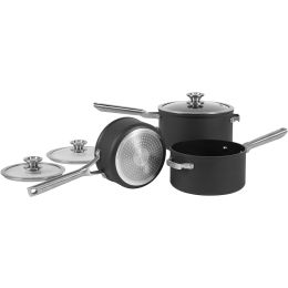 Ninja C53000UK Zerostick Stackable 3 Piece Pan Set Non-Stick 3 Saucepans Grey