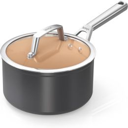 Ninja CW90220UK Extended Life 20cm Ceramic Saucepan with Lid Terracotta & Grey