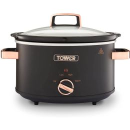 Tower T16042BLK Slow Cooker Cavaletto 3 Heat Settings 3.5L Black & Rose Gold 
